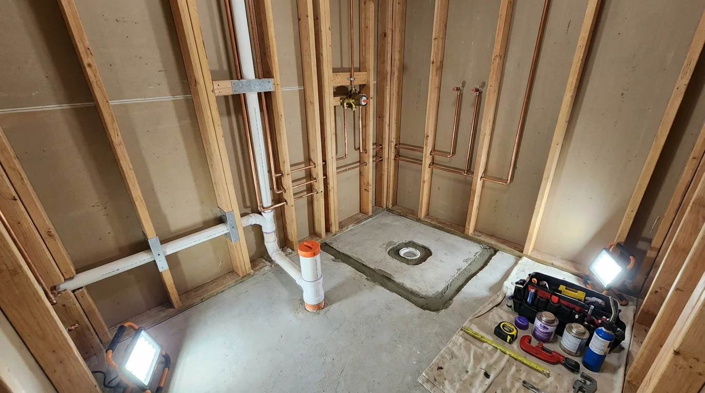 Bathroom rough-in plumbing during remodel by Johns Plumbing LLC in Rio Vista