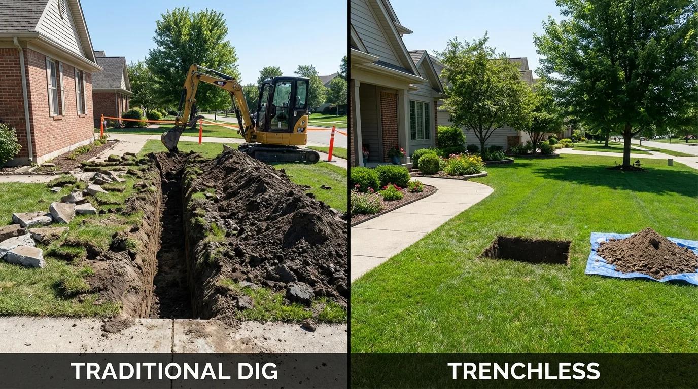 Trenchless sewer repair with minimal yard damage versus traditional excavation in Rio Vista, CA